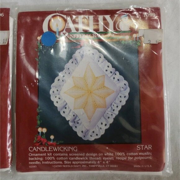 Candlewick Embroidery Kit Lot 4 Christmas Star Ornaments Pillow Pineapple Ducks - Picture 3 of 16